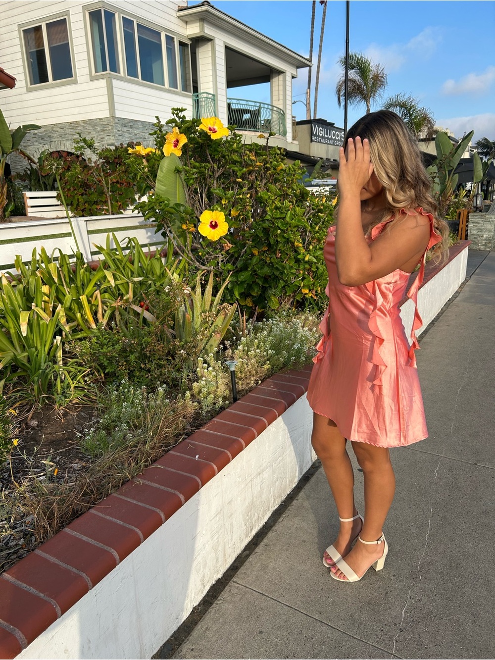 Pink Satin Ruffle Strap Mini Dress - Picture 2 of 9